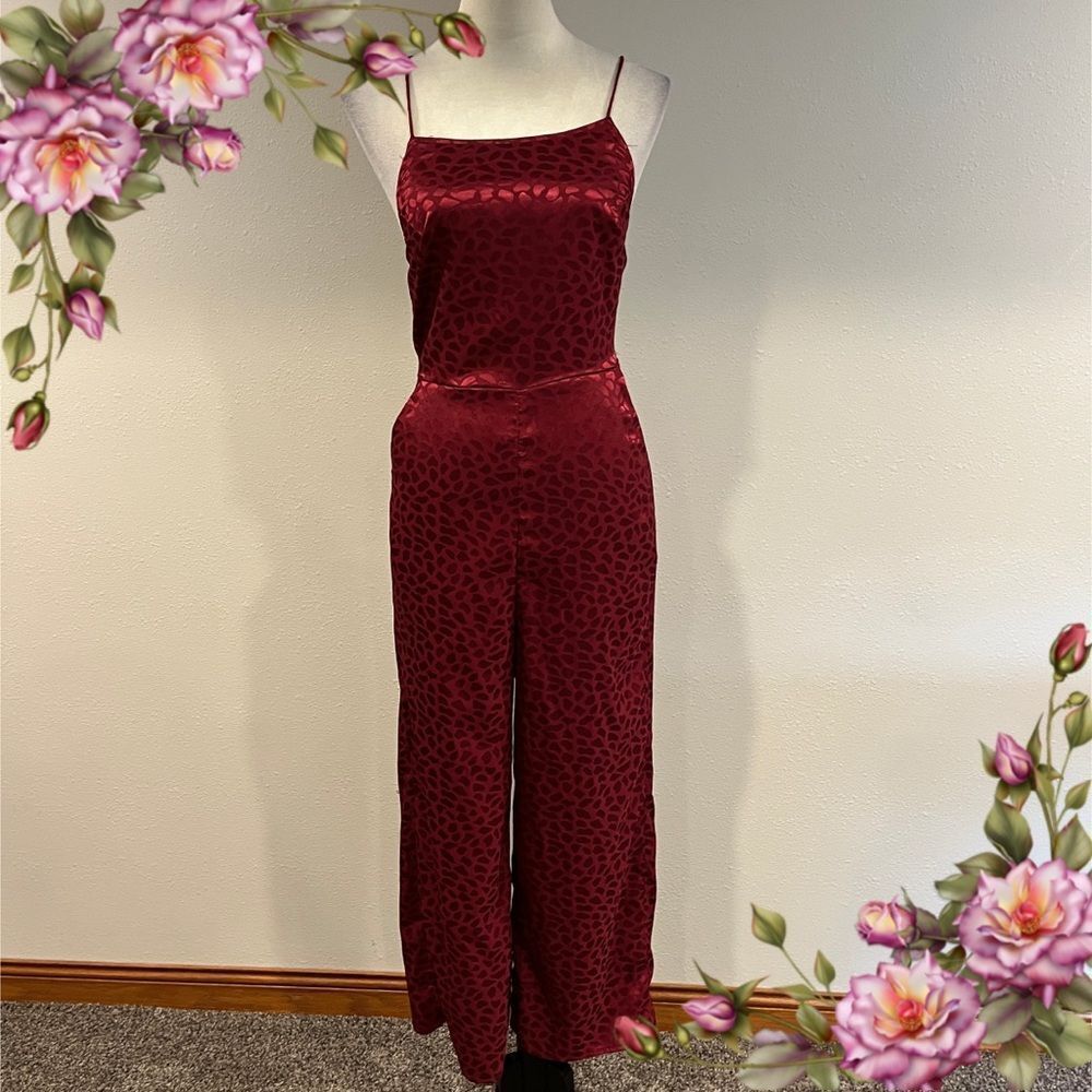 Urban Outfitters Lily Leopard Jacquard Jumpsuit in Wine Size‎ 2